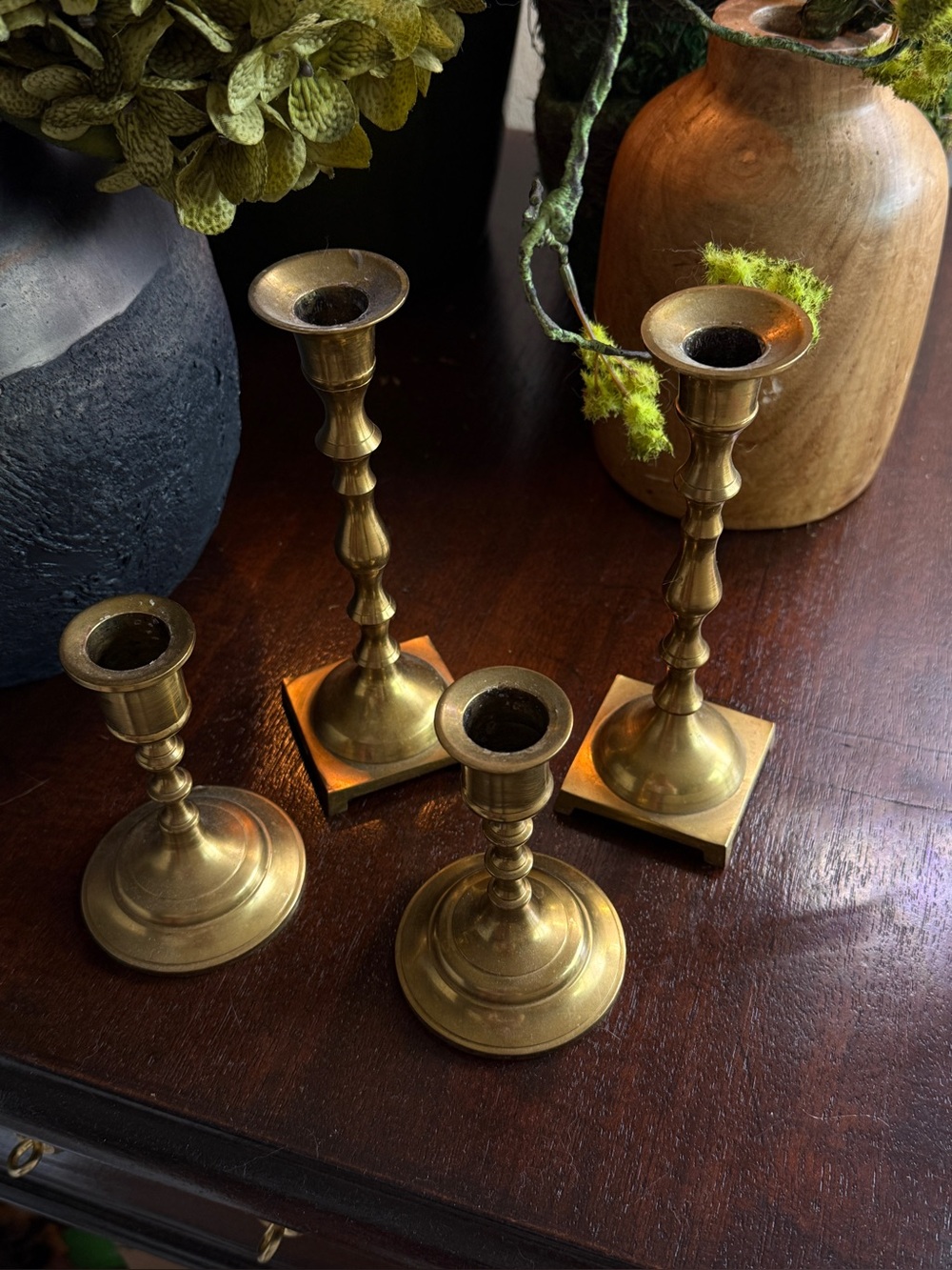 Vintage Brass Candlestick Set in Warm Gold Tone